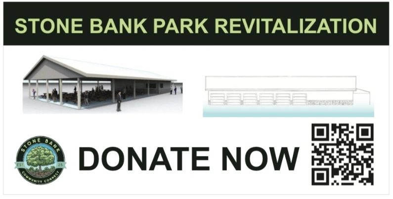 Graphic promoting Stone Bank Park revitalization and donations.