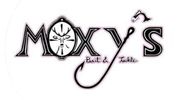 Logo for Moxy's Bait & Tackle with fishing hook and lure elements.