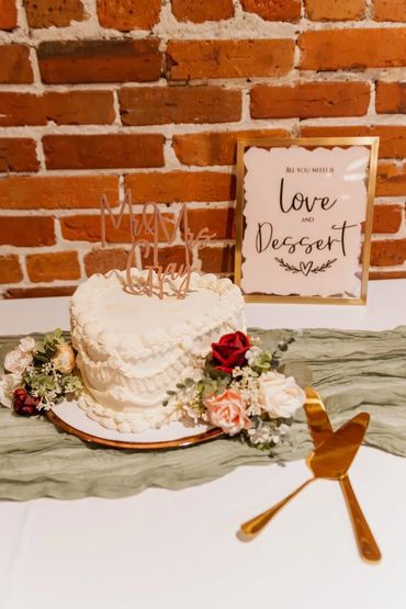 Custom signs, faux florals, laser cut cake topper