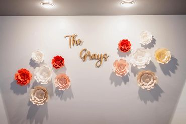 Paper Flowers perfect for any backdrop. Used here behind the Bar Table. 