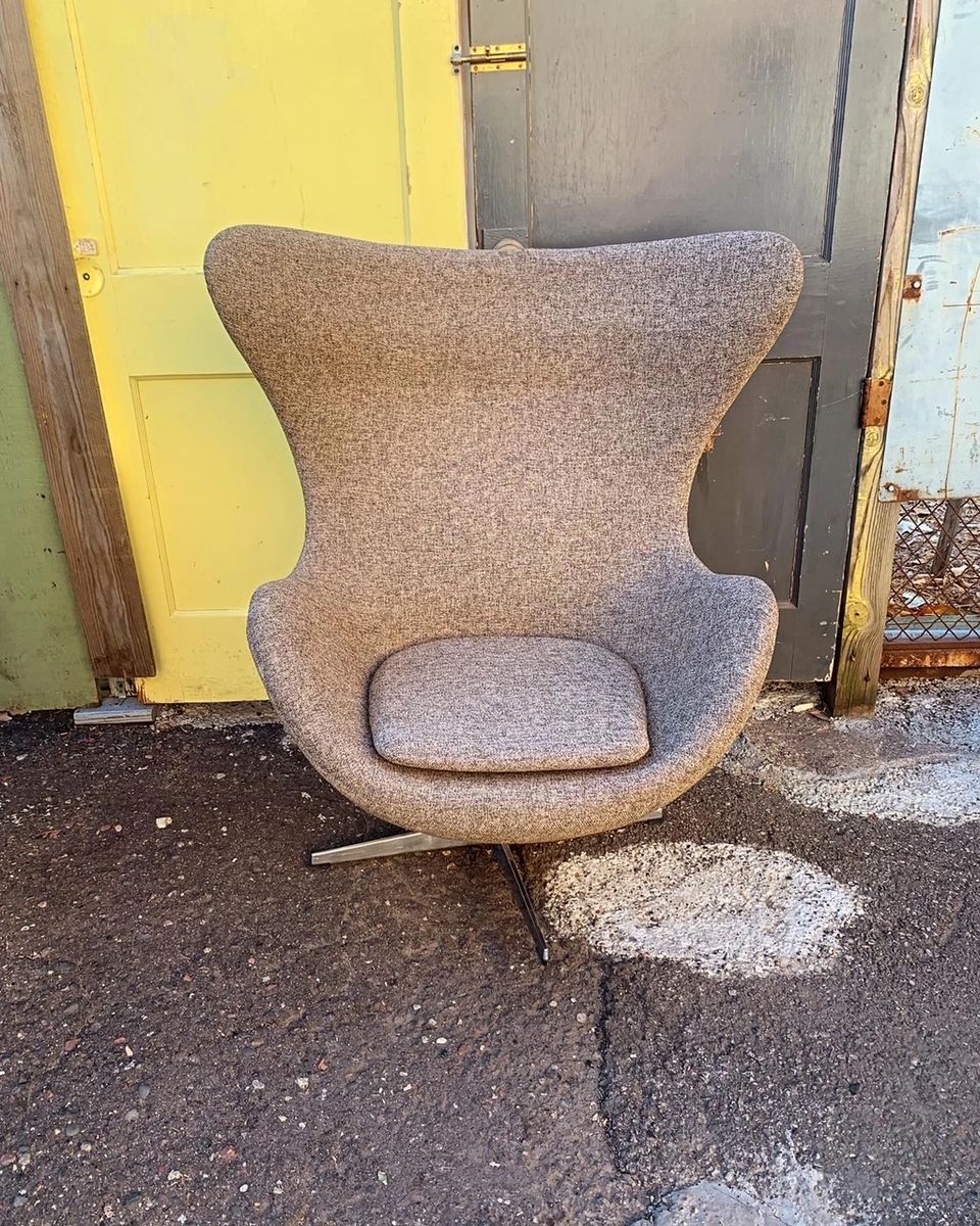 Mid Century "Style" Grey Tweed Upholstered Egg Chair