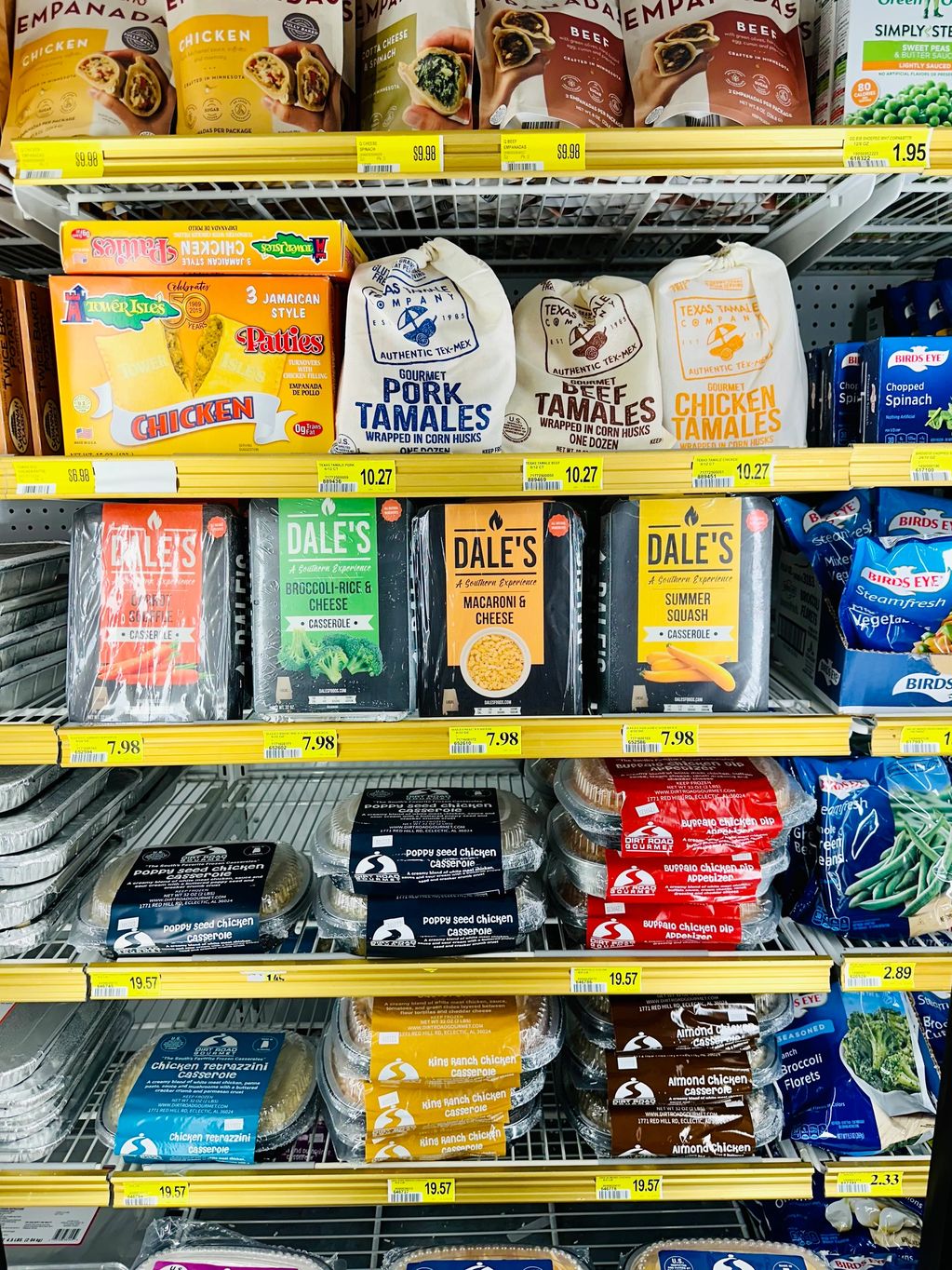 Located in frozen food section of grocery store