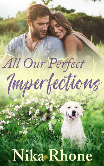 Couple embracing with a dog on a book cover titled All Our Perfect Imperfections.
