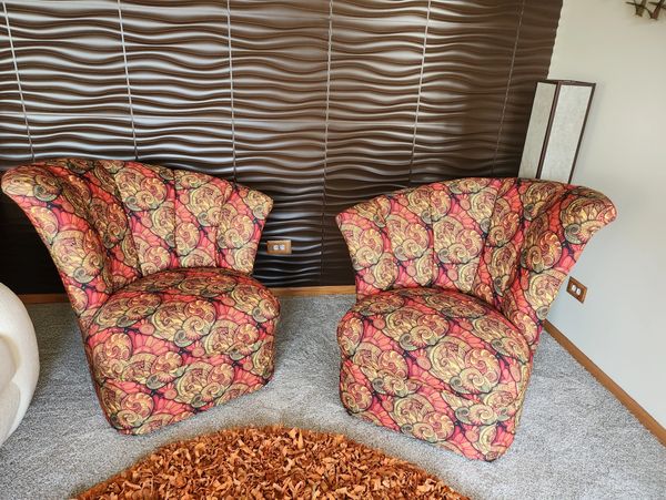 Channel Back chairs with some fun fabric.