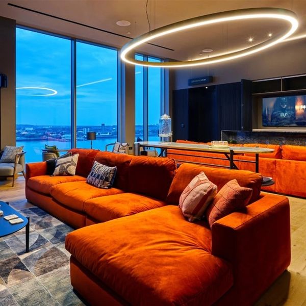 Luxury interior with panoramic windows 