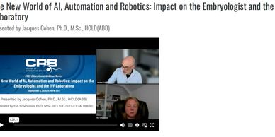 Screenshot of a virtual presentation on AI, automation, and robotics in embryology.