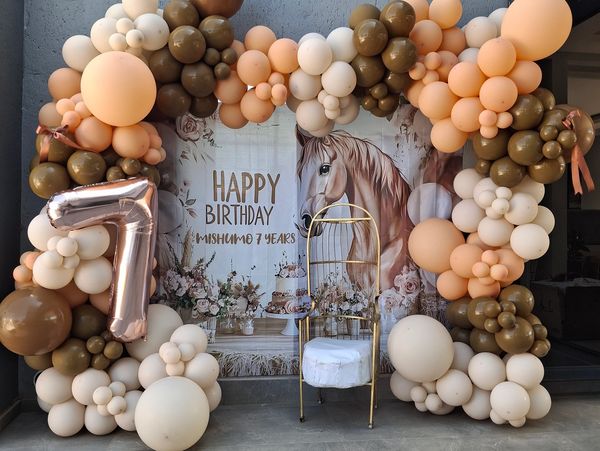 balloon setup. browns and horse theme