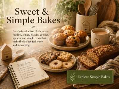 Sweet and Simple Bakes category page for From My Kitchen at The Story House, featuring muffins, cook