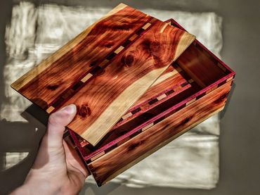 Teabox from cherry, old cutting boards, and purpleheart strips
