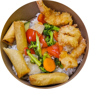 SWEET N SOUR SCAMPI KOMBO,- en deilig rett med Barbs egne sweet n sour saus, scampi, ris, og grønnsa