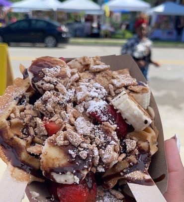 Chocolate syrup on waffle pops