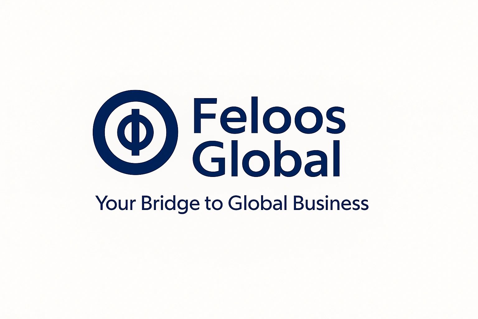 A logo of Feloos Global with motto: your bridge to global business