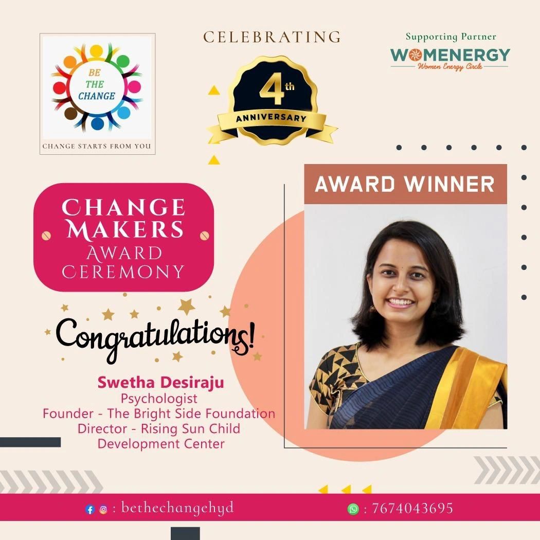 Swetha Desiraju wins Change Makers Award on 4th anniversary celebration.