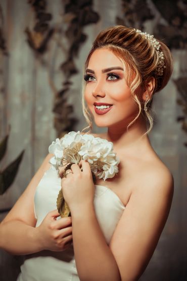 Romantic bridal beauty portrait with wedding dress in Toronto