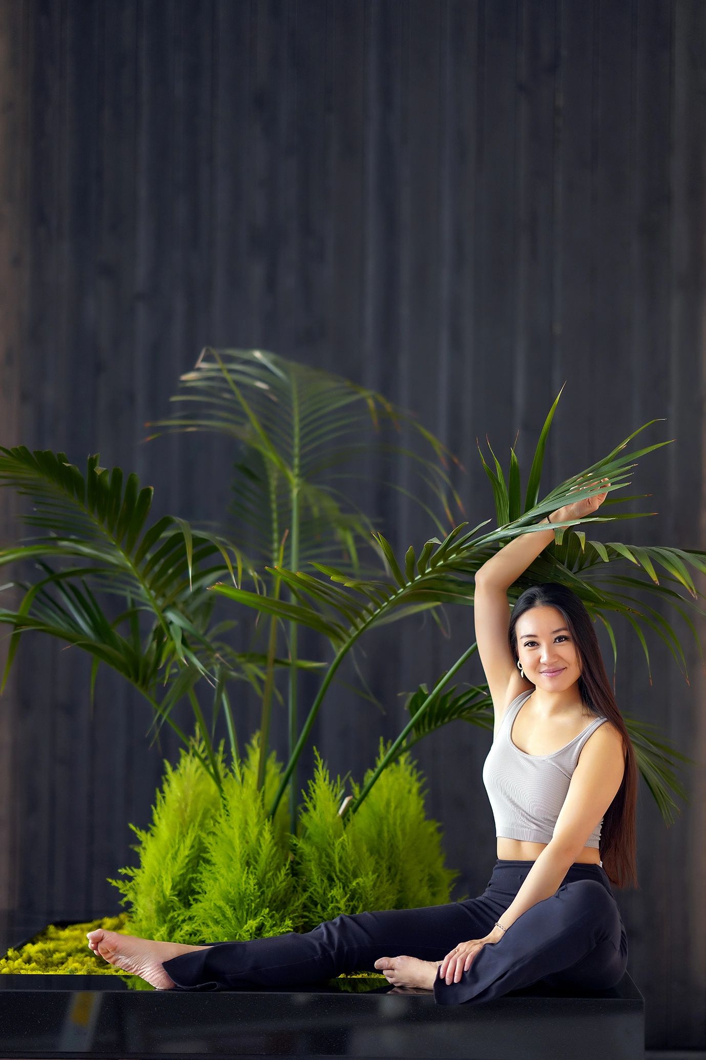 City yoga pose photography with skyline background in North York
