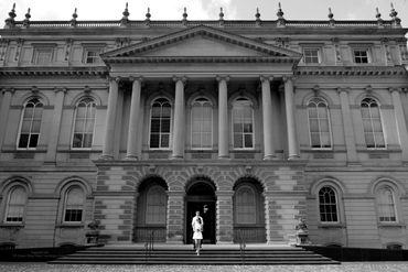 Bride alone portrait with luxury veil and hairstyle in North York