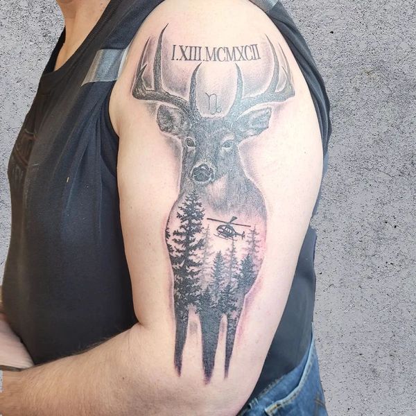 Deer tattoo realism black and grey