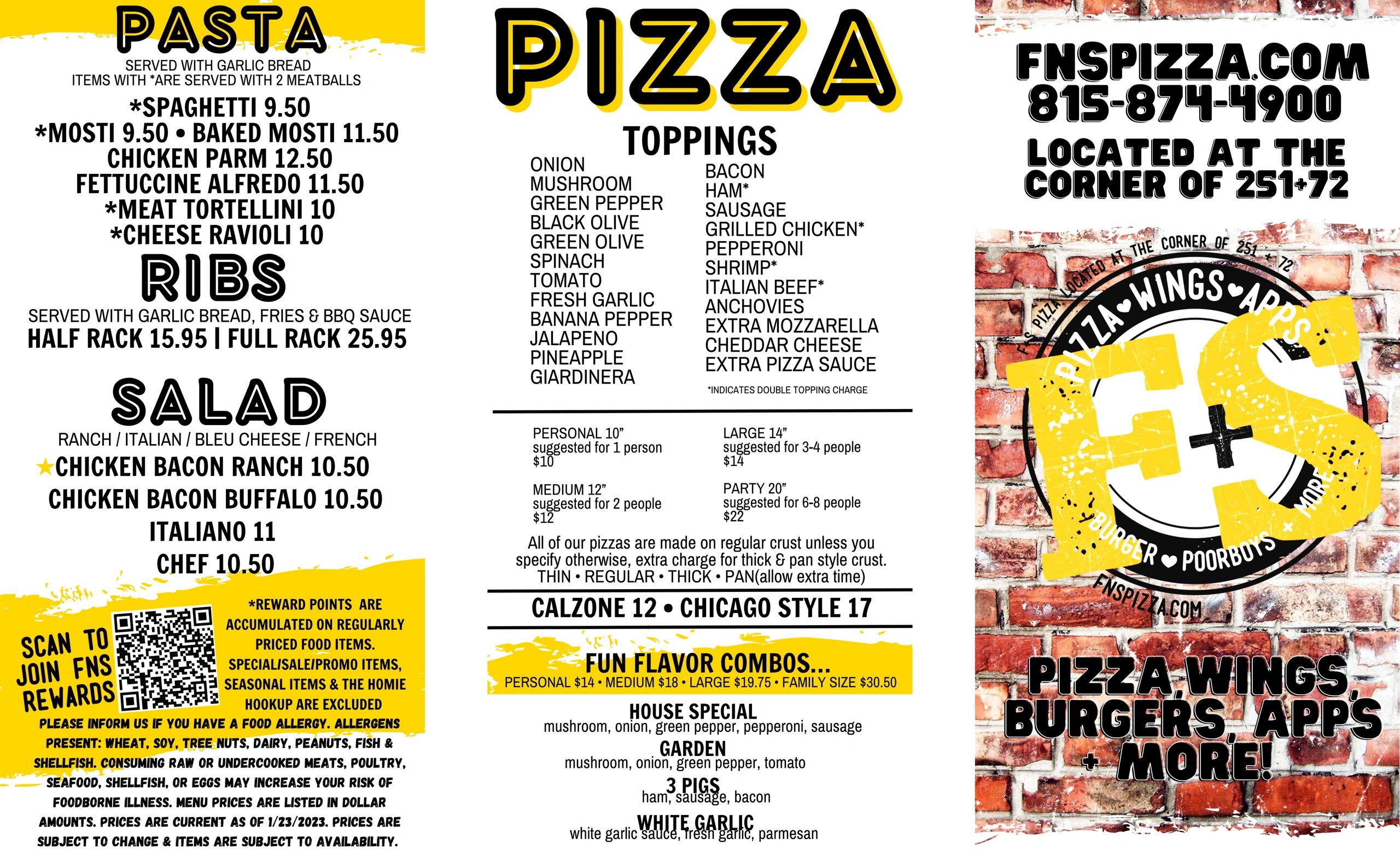 F&S SPORTS BAR & PIZZERIA Menu Davis Junction, Illinois