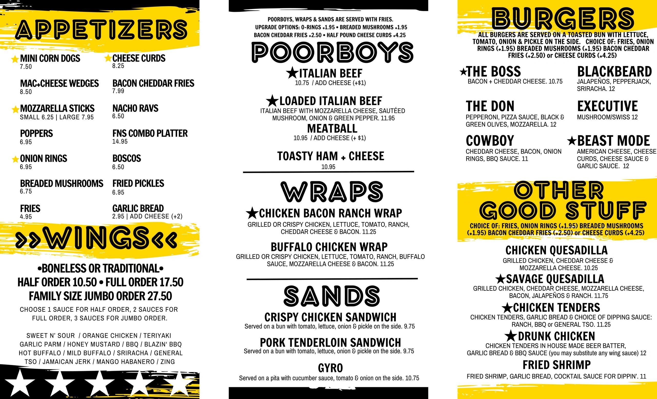 F&S SPORTS BAR & PIZZERIA Menu Davis Junction, Illinois