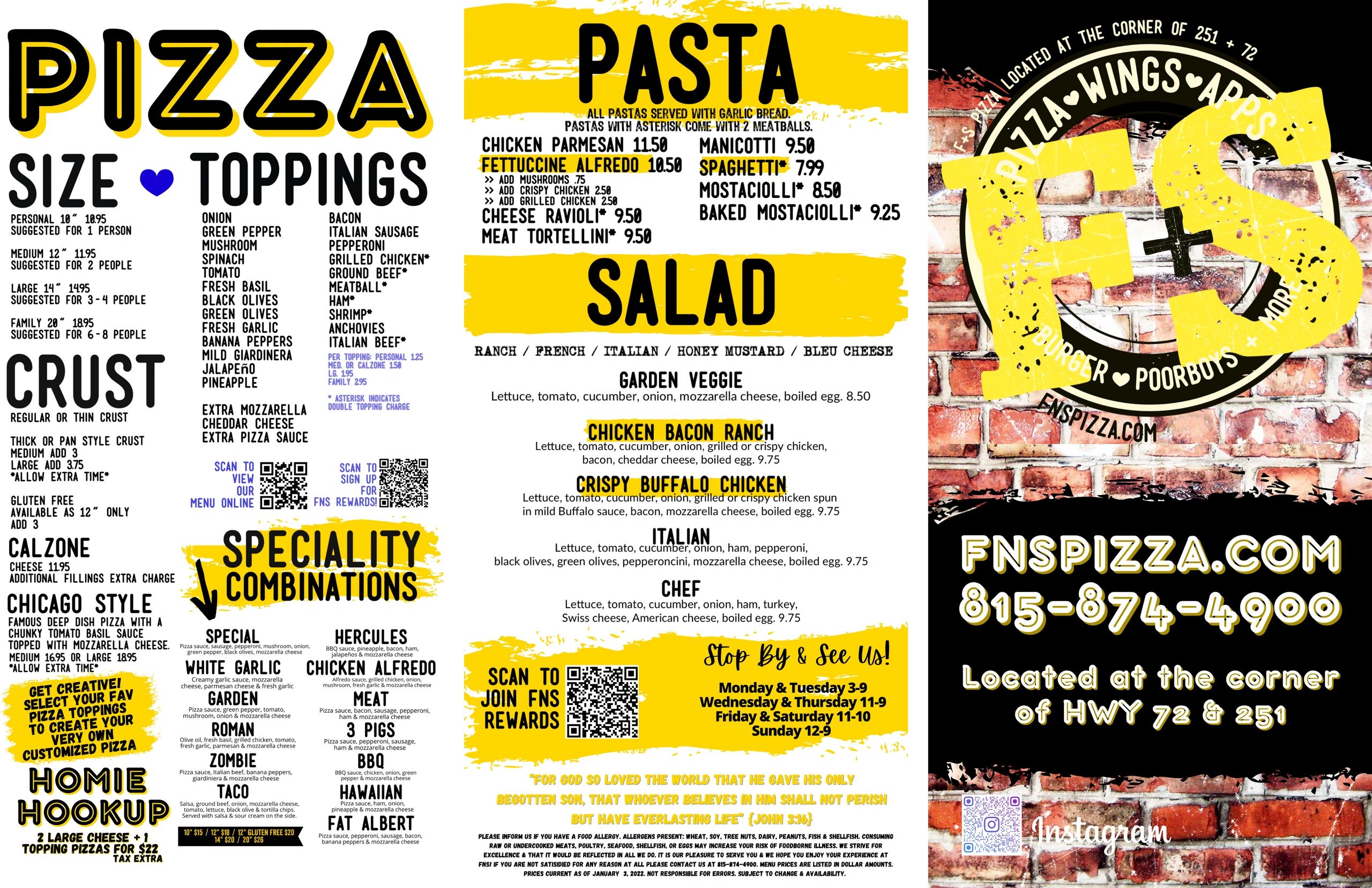 F&S SPORTS BAR & PIZZERIA Menu Davis Junction, Illinois