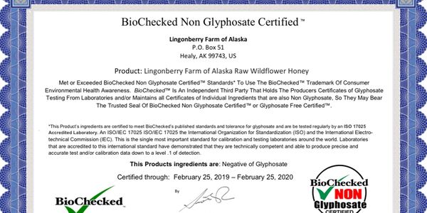 BioChecked Non Glyphosate Certificate 