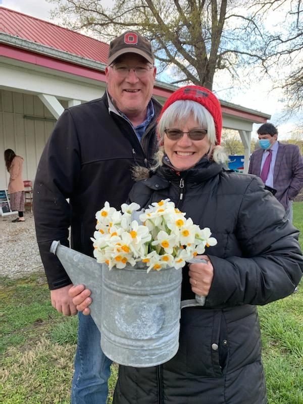 Farmer Paul & Berrygirl with daffodils