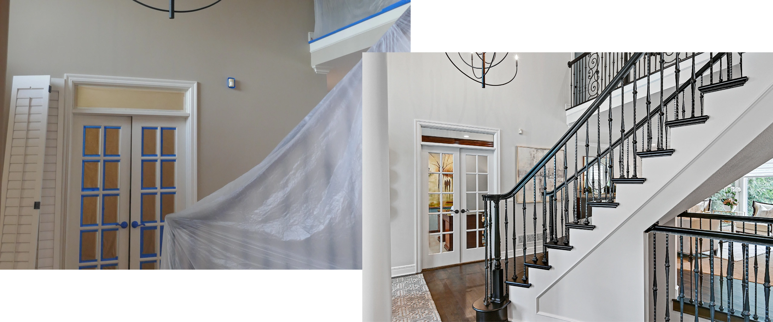 Bond before and after photo, stairs - Torres Design KC