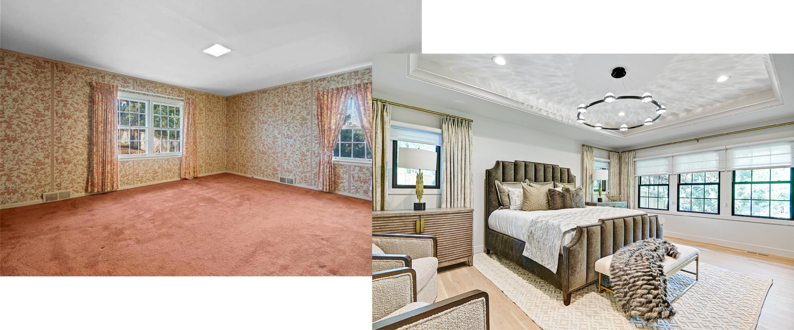 Mission Hills before and after photo, bedroom - Torres Design KC