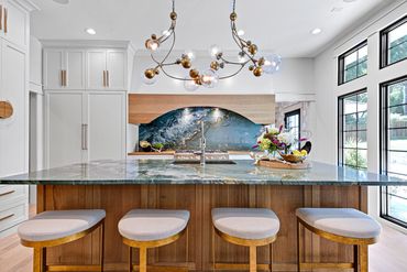 Kitchen - kitchen island - counter stools - lighting