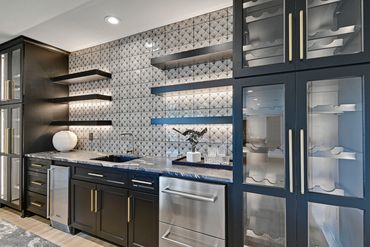 bar - wet bar - island - stools - backsplash - lighting - wine storage