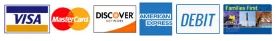 Picture of Visa, Master Card, Discover, American Express, Debit, and Families First card