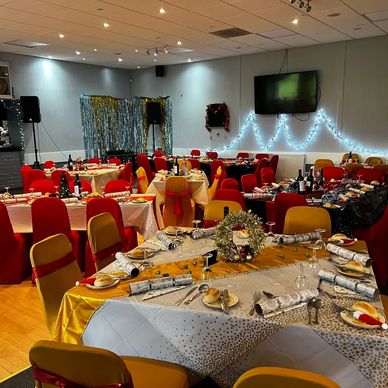 Hall set up for one of our Christmas Party Nights 2023