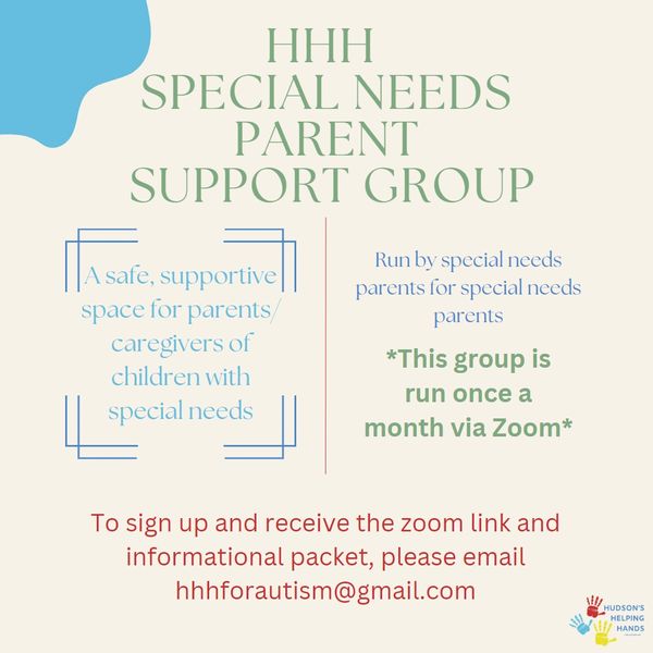 HHH Special Needs Parent Support Group offers monthly Zoom meetings for parents and caregivers.