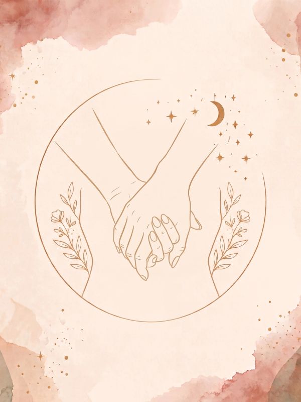 Two hands holding with moon and stars.