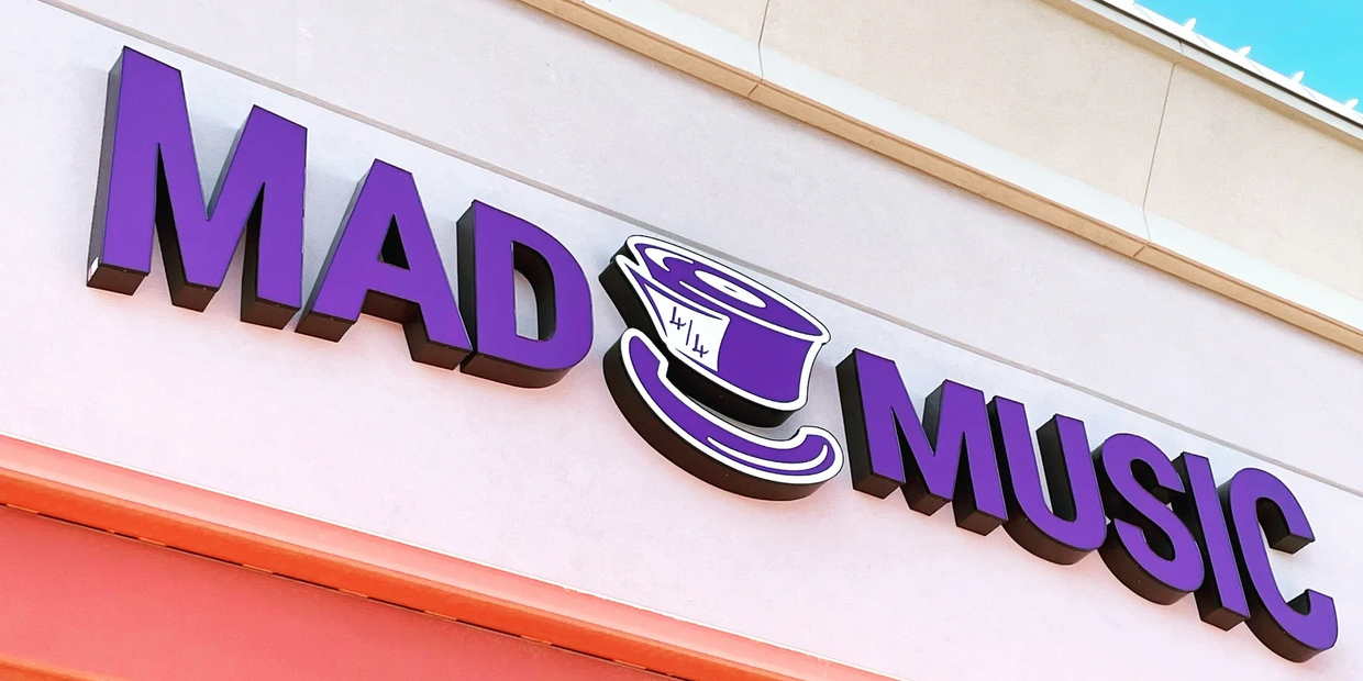 The front of the store, Mad Music, located in Chandler, Arizona.
