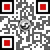A QR code with a central circular logo.