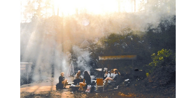Scene during the production of wood tar.