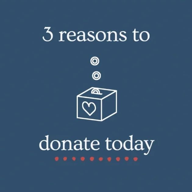3 reasons to donate today with a coin box illustration.