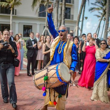 Dhol player and bhangra Dancers 