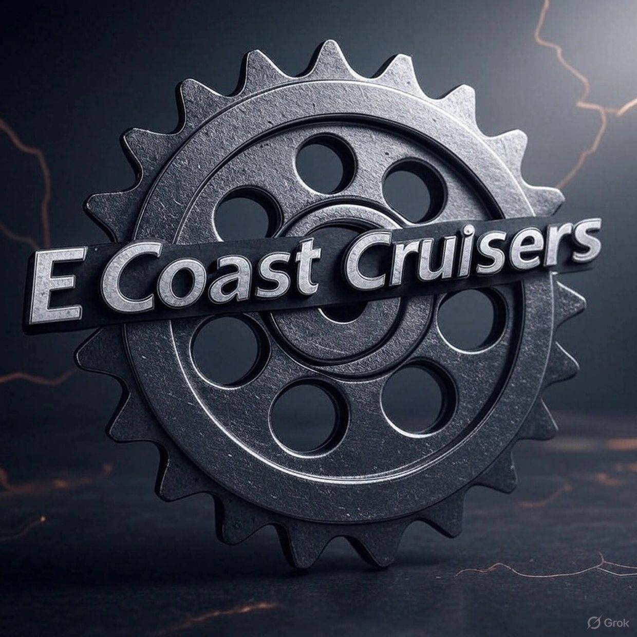 Metal gear logo with 'E Coast Cruisers' text across it.
