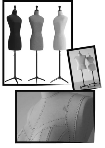 Three dress forms  of detailed stitching.