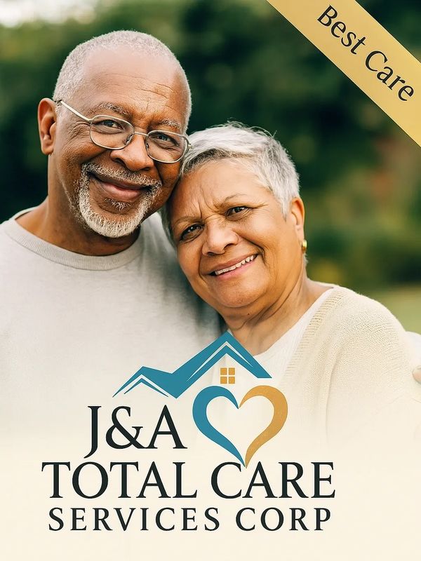 Smiling elderly couple representing compassionate care by J&A Total Care Services Corp.