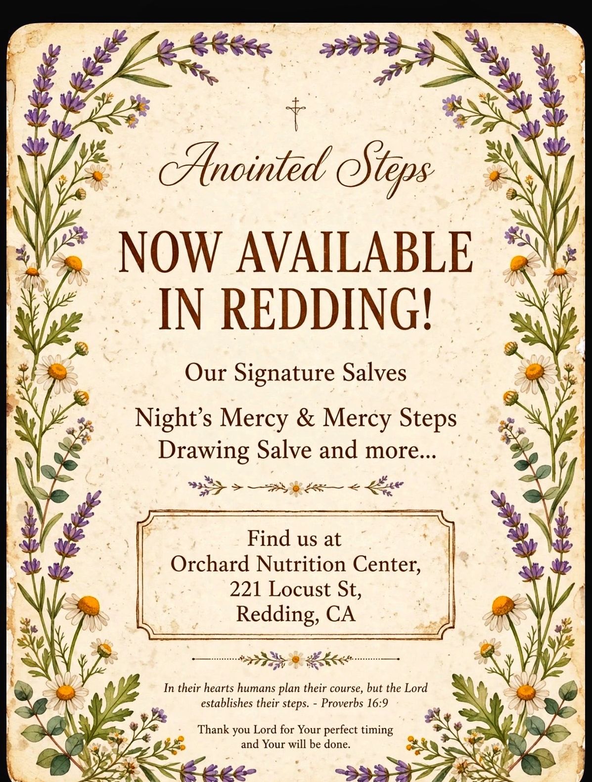 Anointed Steps now sold at Orchard Nutrition Center in Redding CA