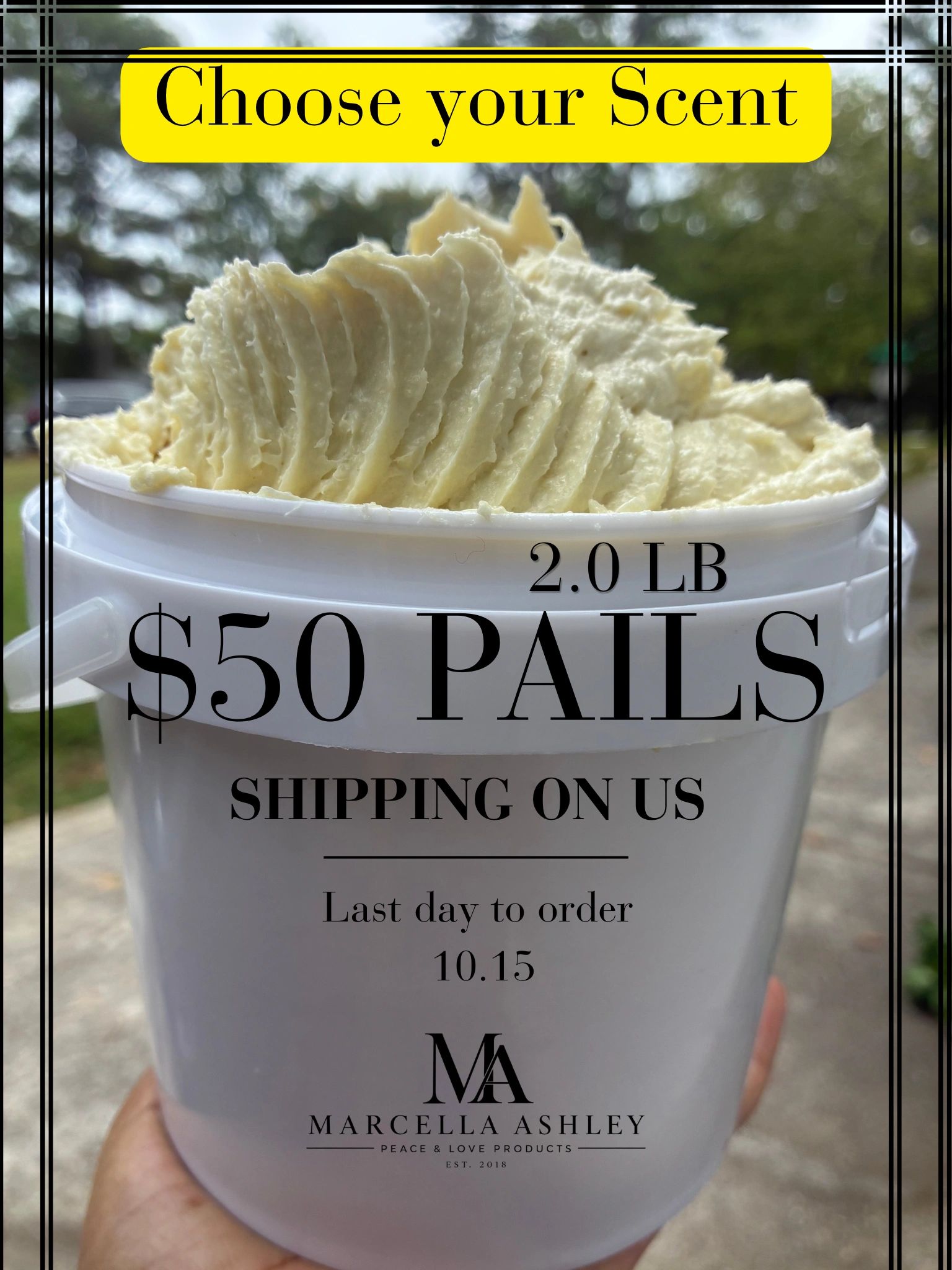 Marcella Ashley 2 lb Triple Whipped Shea Butter pail, your choice of scent free shipping.