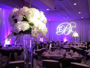 pin spot lighting and a gobo in a ballroom