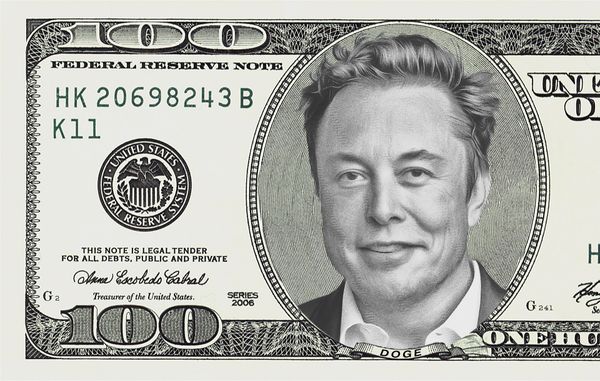 A $100 bill featuring Elon Musk's portrait.