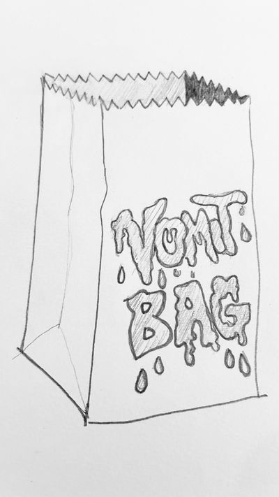 Illustration of a vomit bag, much like those employed by horror maestro H.G. Lewis.
