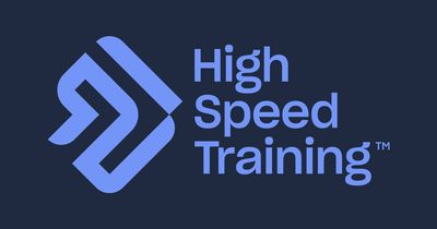 High Speed Training logo with blue geometric design on dark background.
