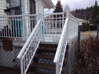 White Color Railing With Wooden Stairs