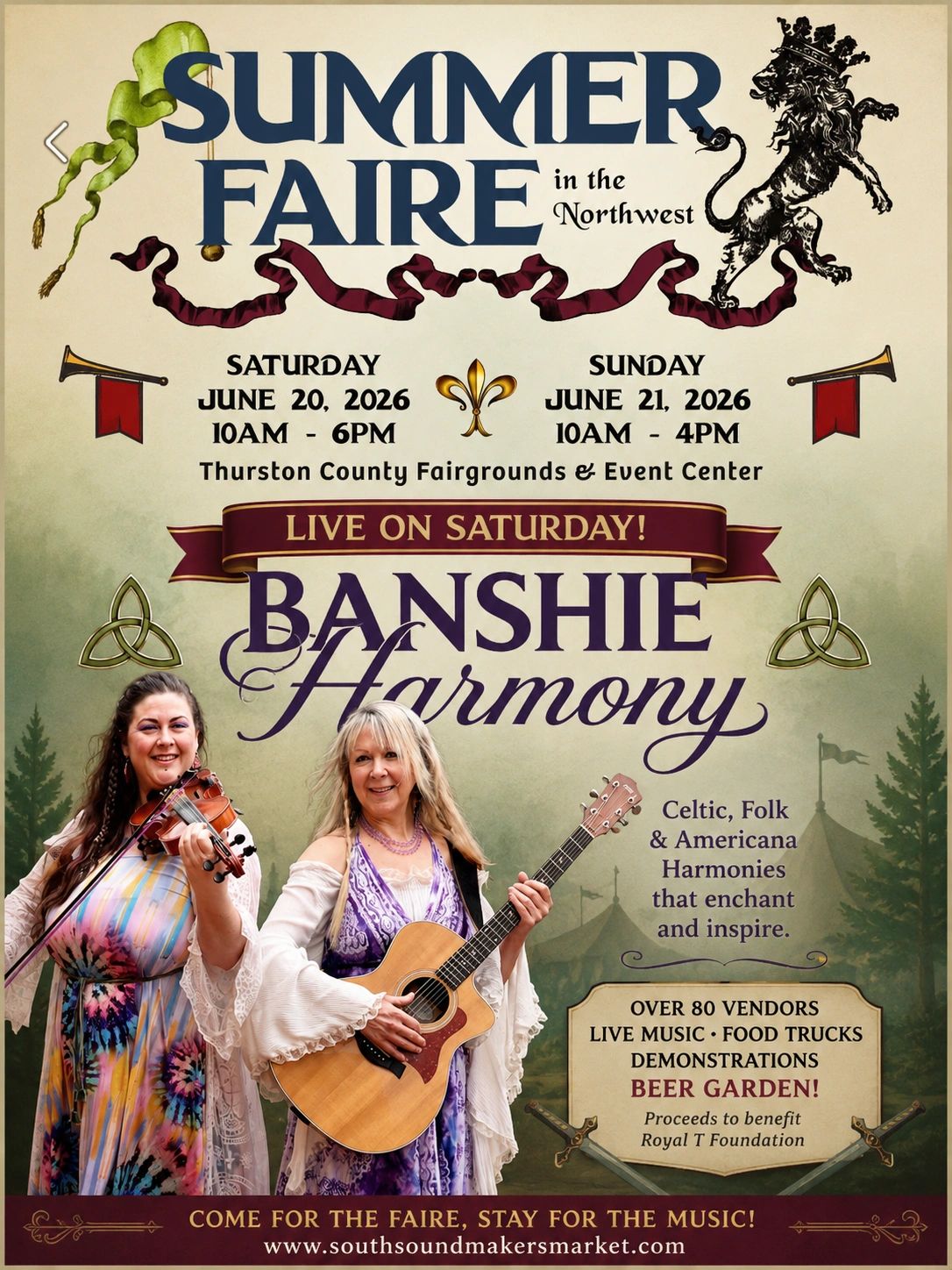 Summer Faire in the Northwest featuring Banshie Harmony live on June 20-21, 2026.